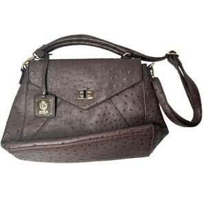 Noble Mount Ostrich finish envelope satchel crossbody bag purse brown
